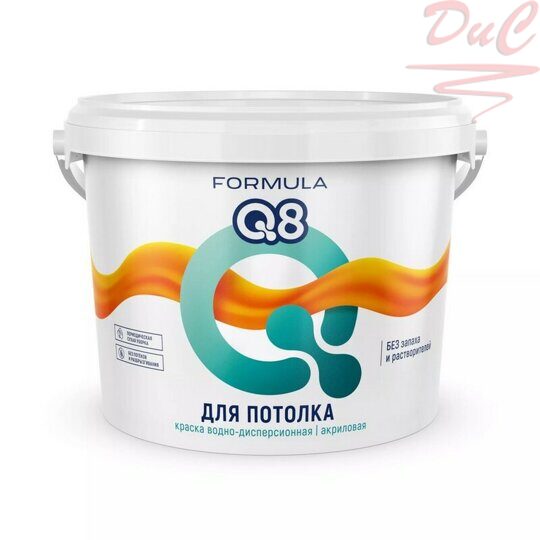 Краска Водно-дисперсионная FORMULA Q8 Для потолка белоснежная, матовая, акриловая 5кг