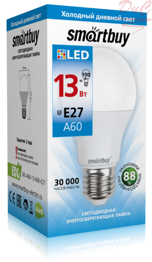 Лампа светодиодная LED A-60 13Вт 6000К Е27 Smartbuy