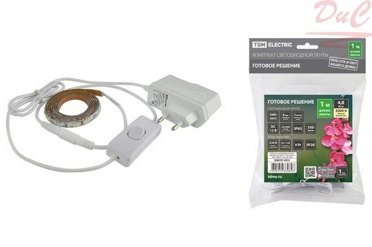 Комплект светодиодной ленты SMD2835-60 LED/м -12 В-4,8 Вт/м-IP65-3000 К (1м), 6 Вт TDM