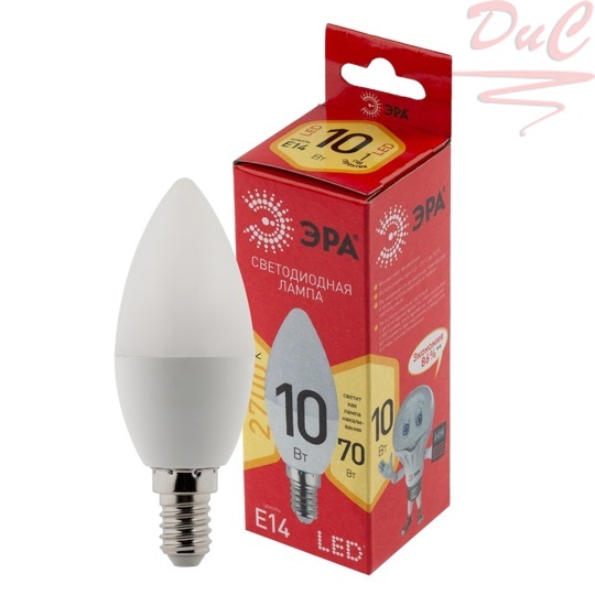Лампа светодиодная ЭРА B35-10W-827-E14 R свеча, тепл.белый свет
