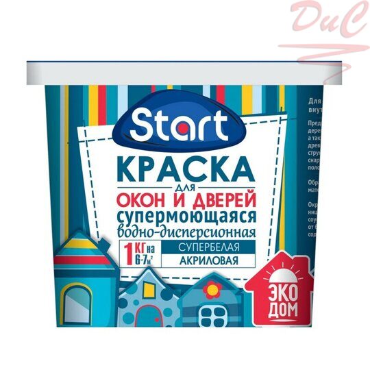 Краска "START" для окон и дверей супербелая 1кг Сайвер