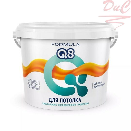 Краска Водно-дисперсионная FORMULA Q8 Для потолка белоснежная, матовая, акриловая 3кг