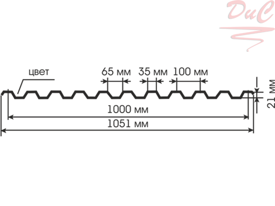 Профнастил С-21 0,35 оцинкованный 1,051*1,5м