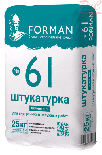 Штукатурка цементная Forman 61 для внутрен/ наружн. работ, 25кг (ручн.и машин.нанесения)