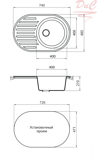 Мойка граником модель G-006 грей 740*485 + сифон 3 1/2  эконом